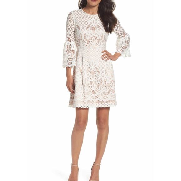 eliza j bell sleeve lace fit & flare dress